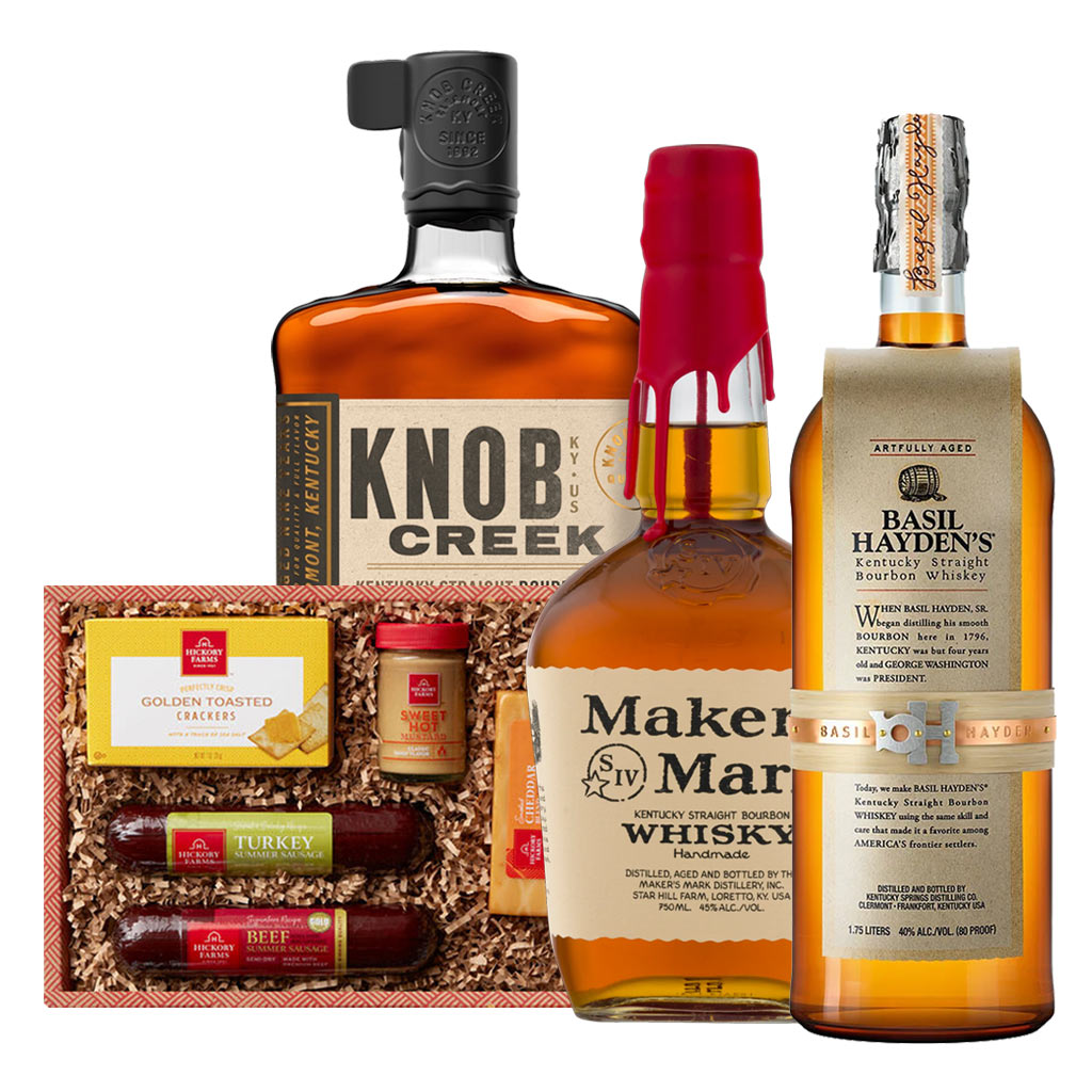 Bourbon Gift Set (Pack of 3 Bottles) & Cheese Basket