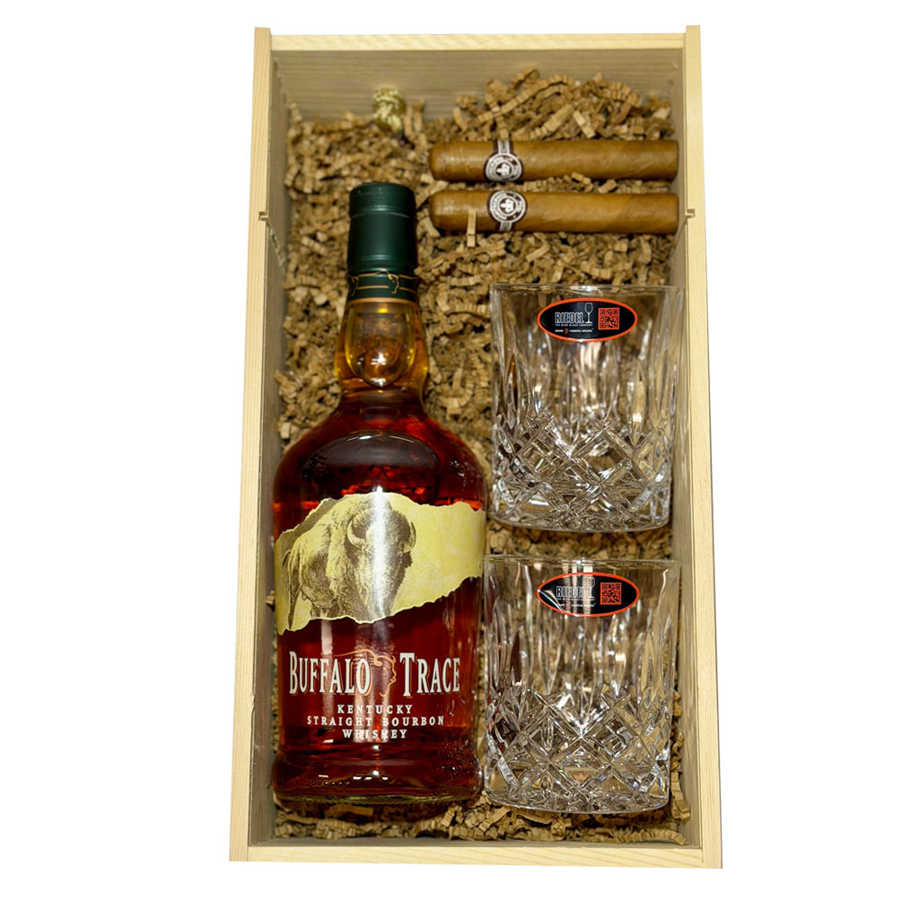 Buffalo Trace Bourbon with Cigar & Riedel Glasses Set