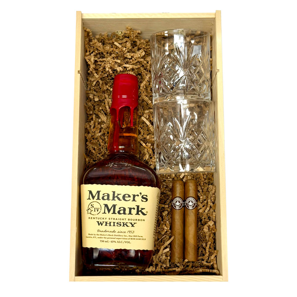 Maker's Mark Bourbon Gift Box with Glasses & Cigar