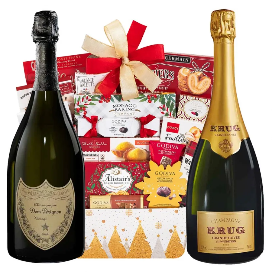 Dom Perignon, Krug Champagne and Godiva Gift Basket
