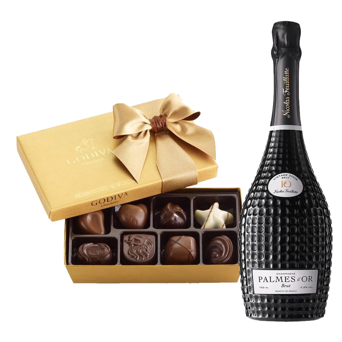 Nicolas F Palmes Brut With Godiva 8 PC Chocolate Box