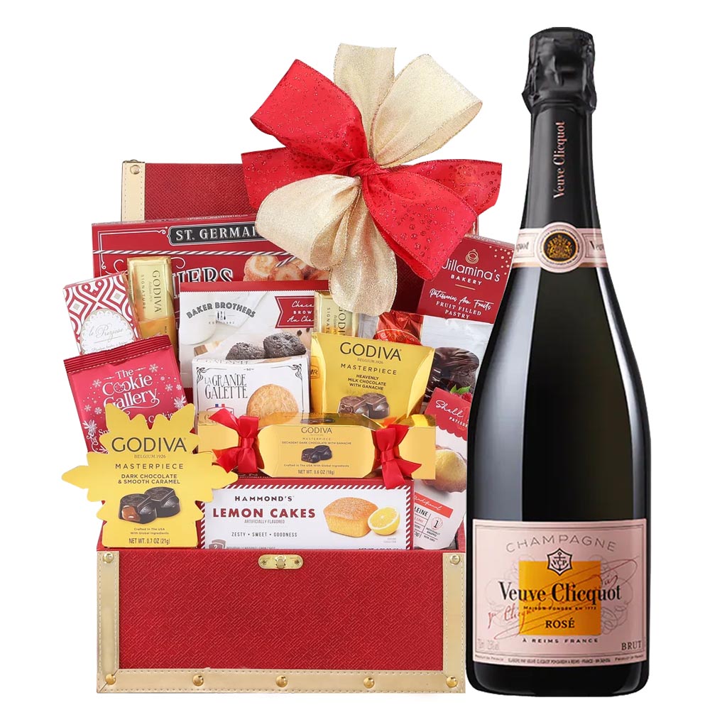 Veuve Clicquot Rose Brut Champagne And Golden Gift Basket